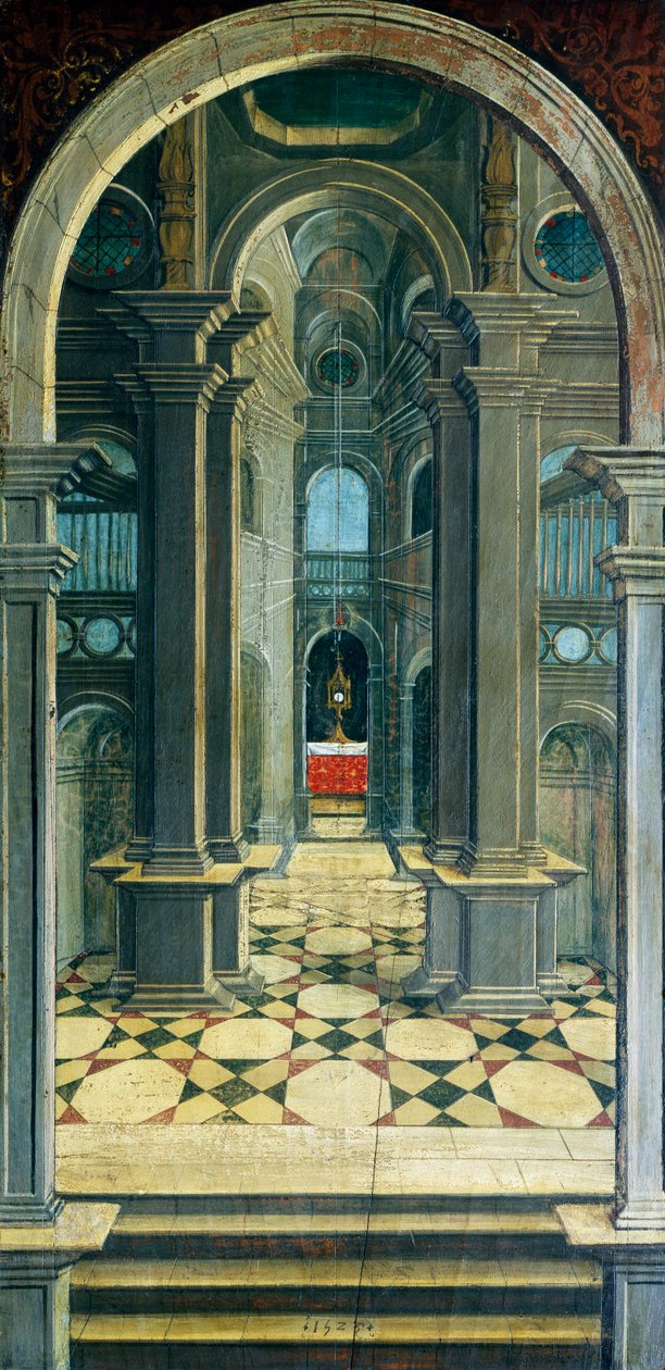 Perspectiva pintada en la sección trasera del coro del siglo XVI, Iglesia de San Jerónimo, Biella de Defendente Ferrari