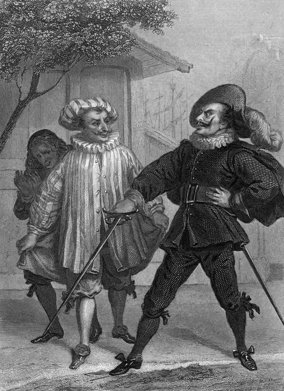 Obra Las intrigas de Scapin de Moliere: Argante, Scapin y Sylvestre, grabado de Delannoy a partir de un dibujo de G. Staal (1870) de Delannoy Delannoy