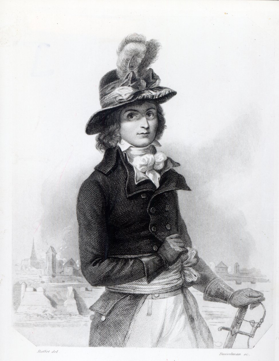 Louis Antoine de Saint-Just, grabado por Bosselman de Denis Auguste Marie Raffet