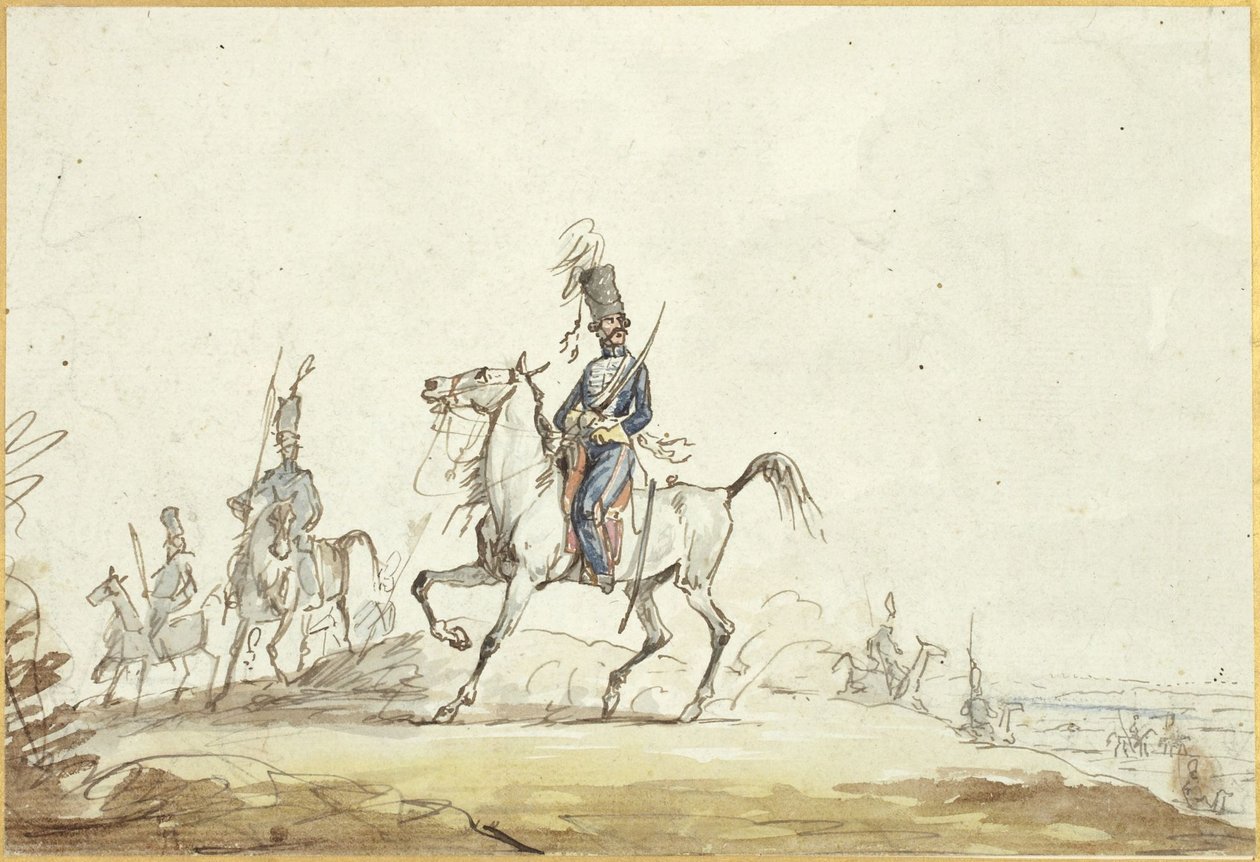 Jinetes de caballería en una colina de Denis-Auguste-Marie Raffet
