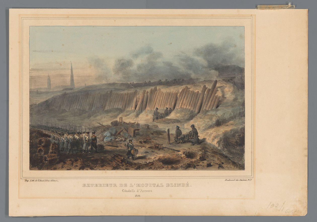 Exterior del hospital de campaña excavado en la ciudadela de Amberes, 1832 Exterior de l