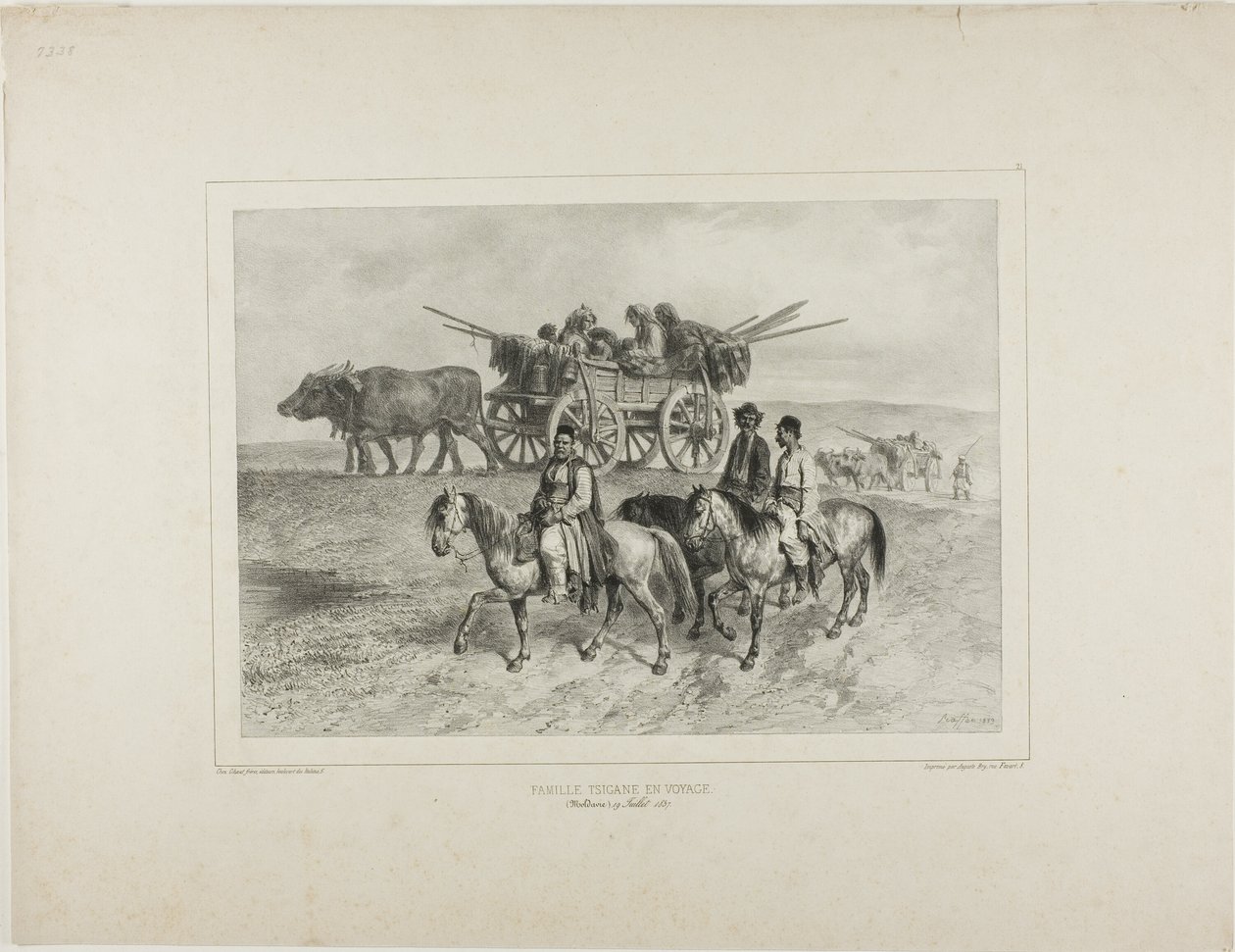Familia de gitanos húngaros viajeros, Moldavia, 19 de julio de 1837 de Denis Auguste Marie Raffet