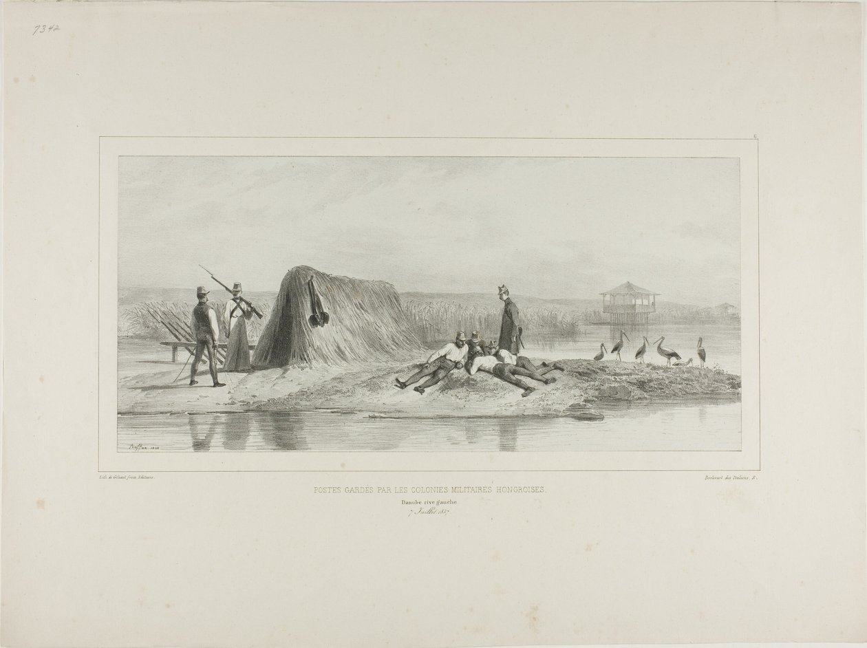 Puesto de guardia de las colonias militares húngaras, orilla izquierda del Danubio, 7 de julio de 1837 de Denis Auguste Marie Raffet