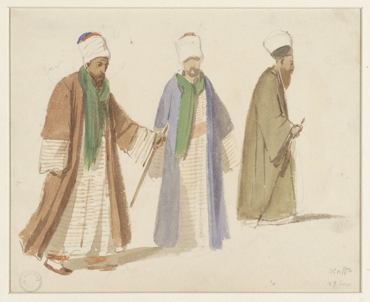Estudios de vestuario de tres derviches en Kaffa de Denis Auguste Marie Raffet