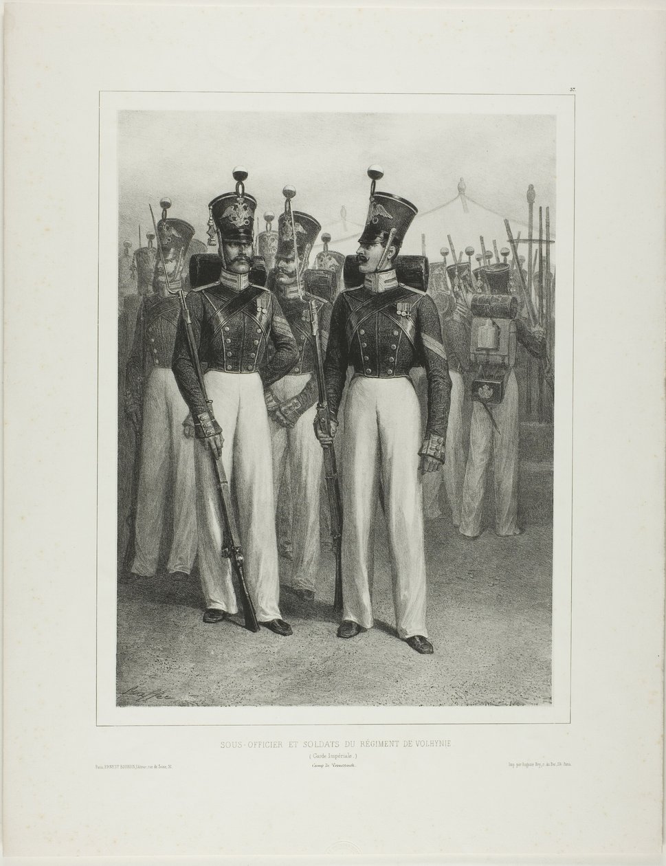 Suboficiales y soldados del Regimiento Volhynie (Guardia Imperial), Campamento Vosnessensk de Denis Auguste Marie Raffet