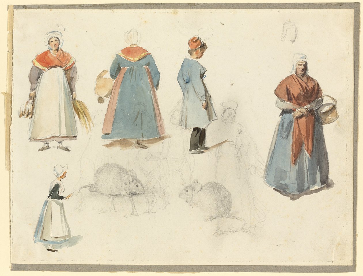 Hoja de Bocetos: Hombres, mujeres y ratones de Denis Auguste Marie Raffet