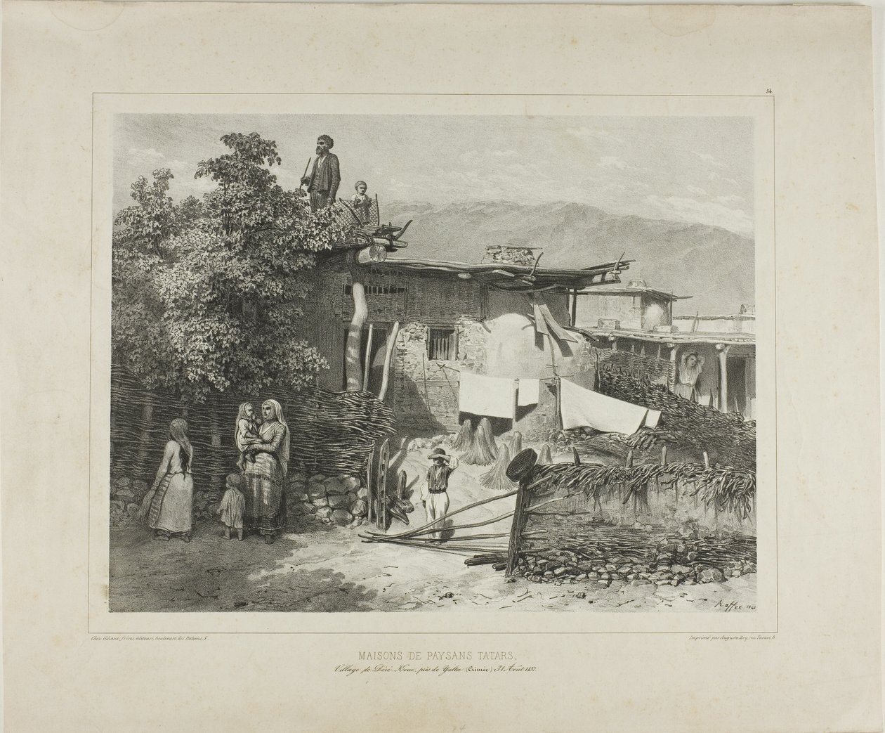 Casas de campesinos tártaros en la aldea de Déré-Koui, cerca de Yalta, Crimea, 31 de agosto de 1837 de Denis Auguste Marie Raffet