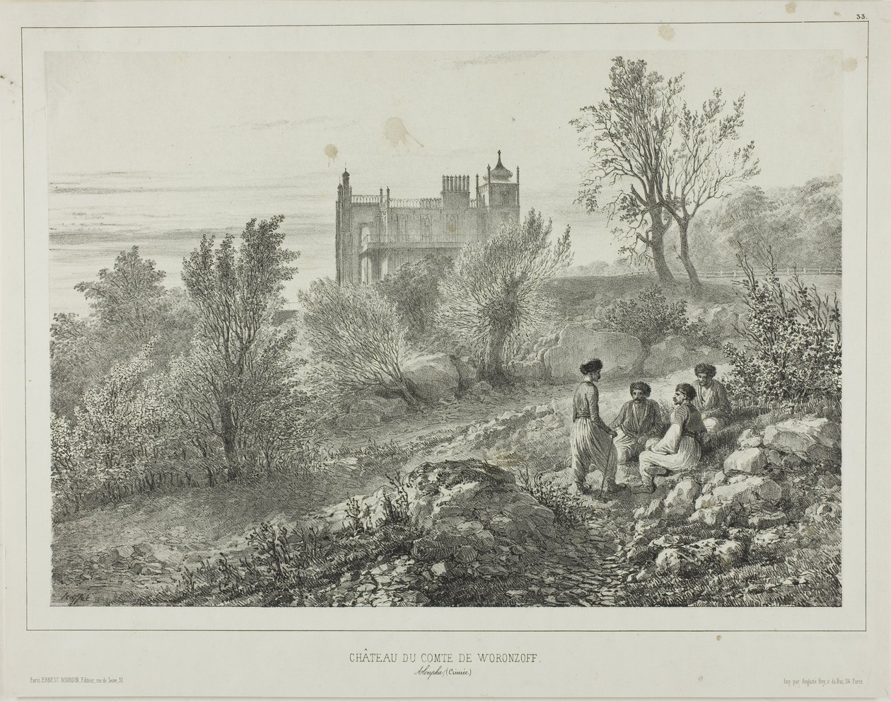 Castillo del Conde Woronzoff, Aloupka, Crimea, 12 de agosto de 1837 de Denis Auguste Marie Raffet
