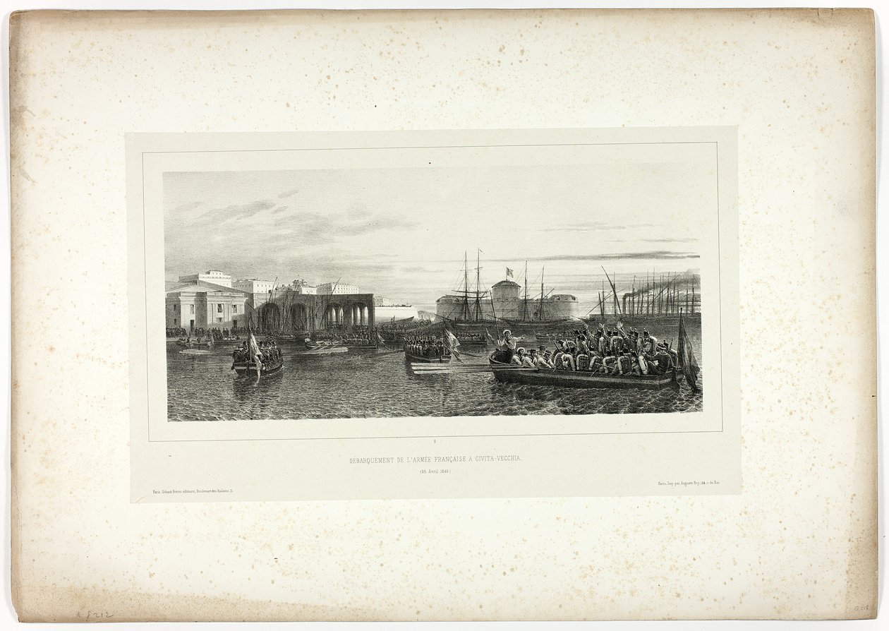 El Ejército Francés Desembarcando en Civita-Vecchia, 25 de abril de 1849, de Souvenirs d’Italie: Expédition de Rome de Denis Auguste Marie Raffet