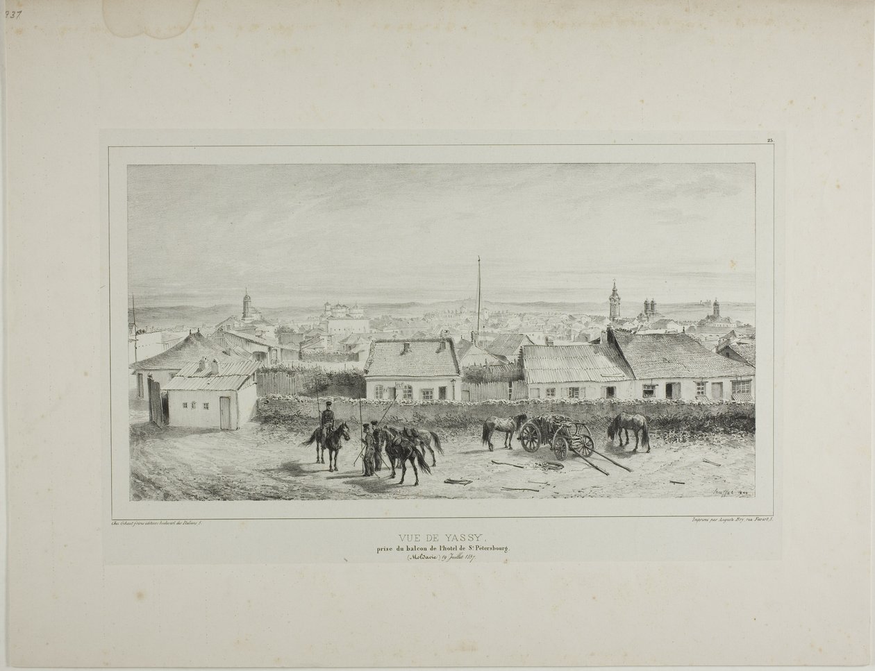 Vista de Yassy tomada desde el balcón del Hotel San Petersburgo, Moldavia, 19 de julio de 1837 de Denis-Auguste-Marie Raffet