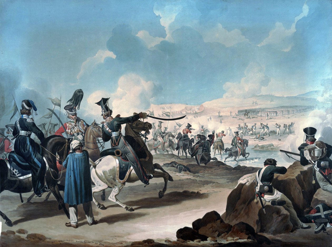 Caballería rusa atacando a la infantería francesa en Borodino de Denis Dighton