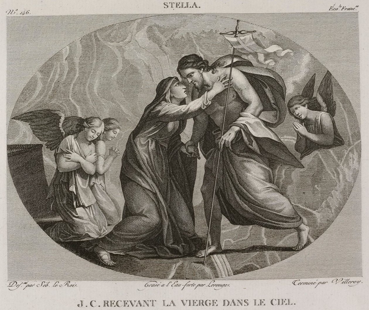Denis-Sébastien Leroy, Antoine-Claude-François Villerey et Lerouge - Jesucristo recibiendo a la Virgen en el cielo, según Jacques Stella - 1802-1815 de Denis Sebastien Leroy