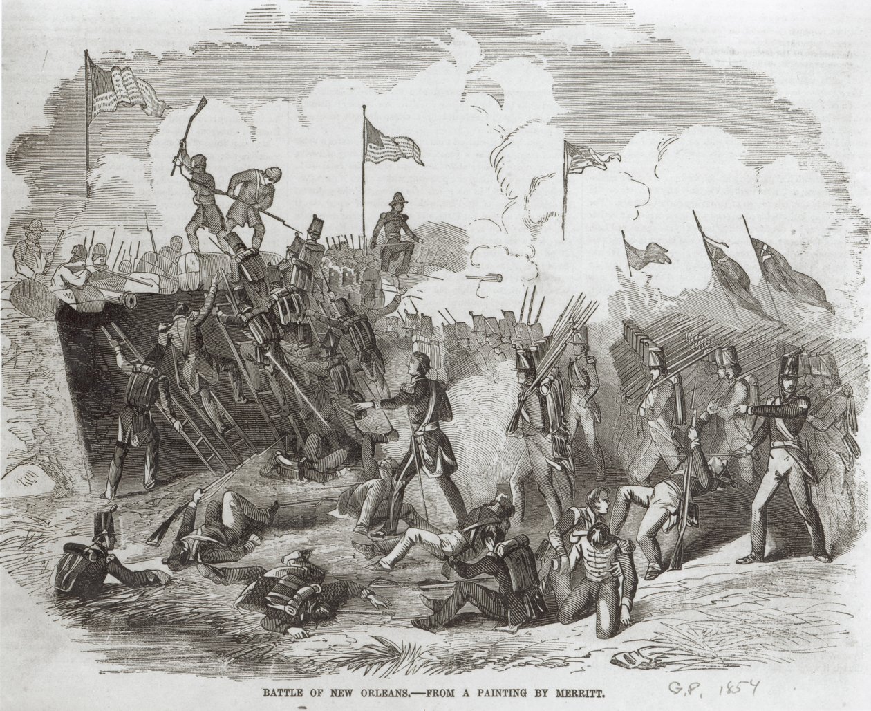 La batalla de Nueva Orleans, 8 de enero de 1815, grabado por Thomas Phillibrown, 1856 de Dennis Malone Carter
