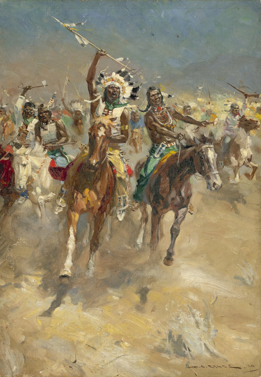 Carga de indios a caballo (gouache sobre papel) de Derek Charles Eyles