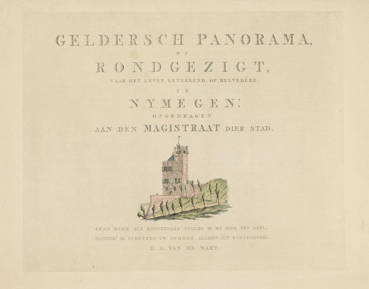 Belvédère en Nijmegen Lugares de interés alrededor de la ciudad de Nijmegen (título de la serie) Geldersch panorama o vista redonda de la vida dibujada en belvedere en Nymegen (título de la serie sobre el objeto) de Derk Anthony van de Wart