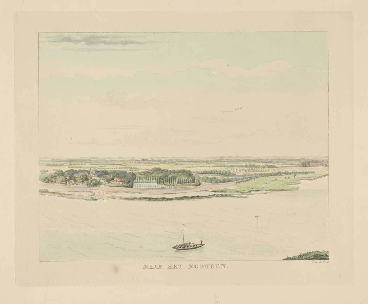 Vista del Waal al norte de Nijmegen Hacia el norte (título sobre el objeto) Lugares de interés alrededor de la ciudad de Nijmegen (título de la serie) Panorama de Geldersch o vista redonda de la vida dibujada en belvedere en Nymegen (título de la serie) de Derk Anthony van de Wart
