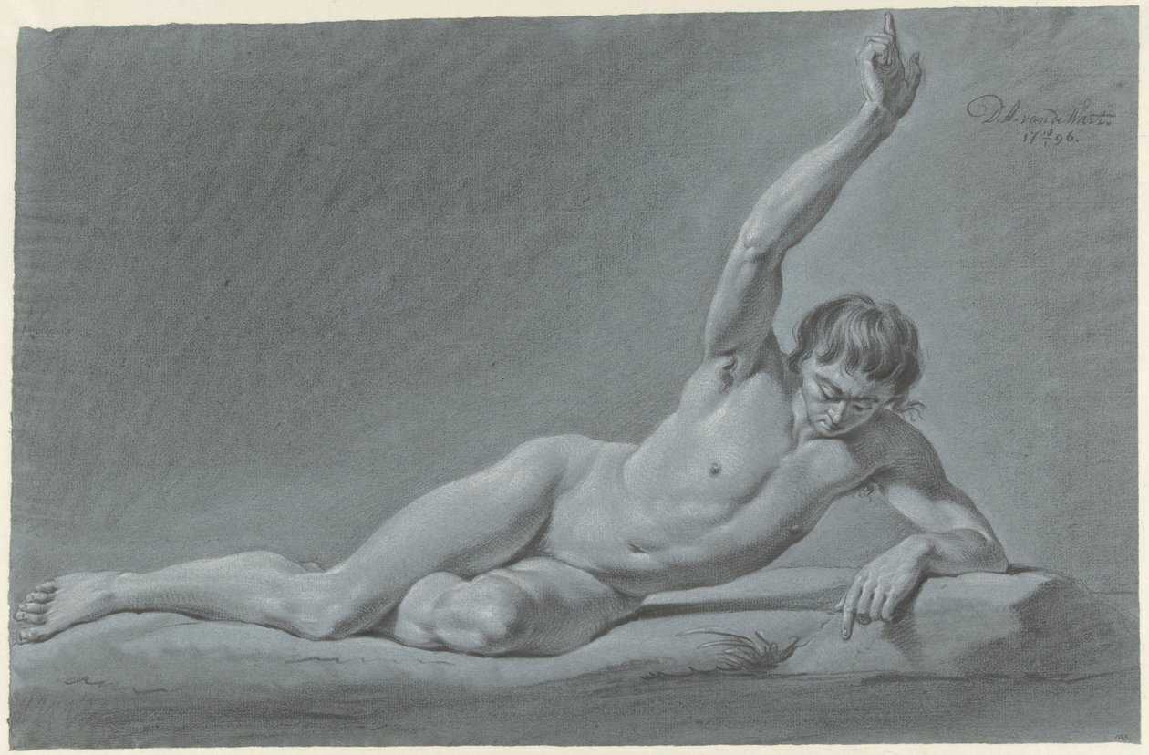Desnudo masculino recostado con el brazo levantado de Derk Anthony van de Wart