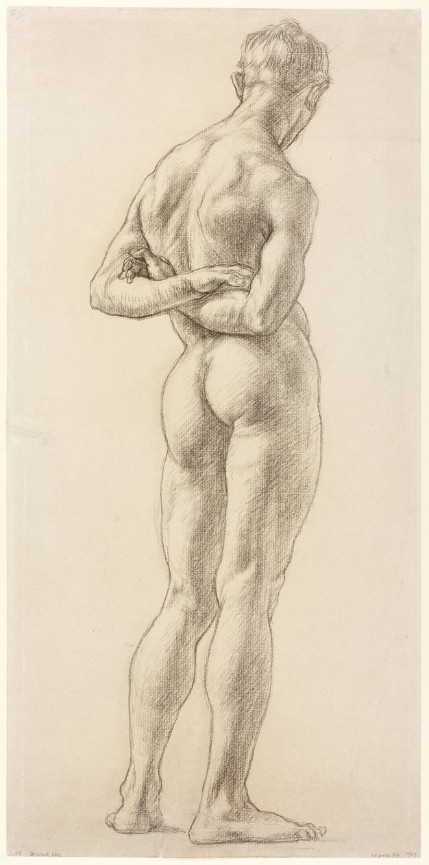 Estudio de una figura masculina, c.1906-07 (tiza negra sobre papel) de Derwent Lees