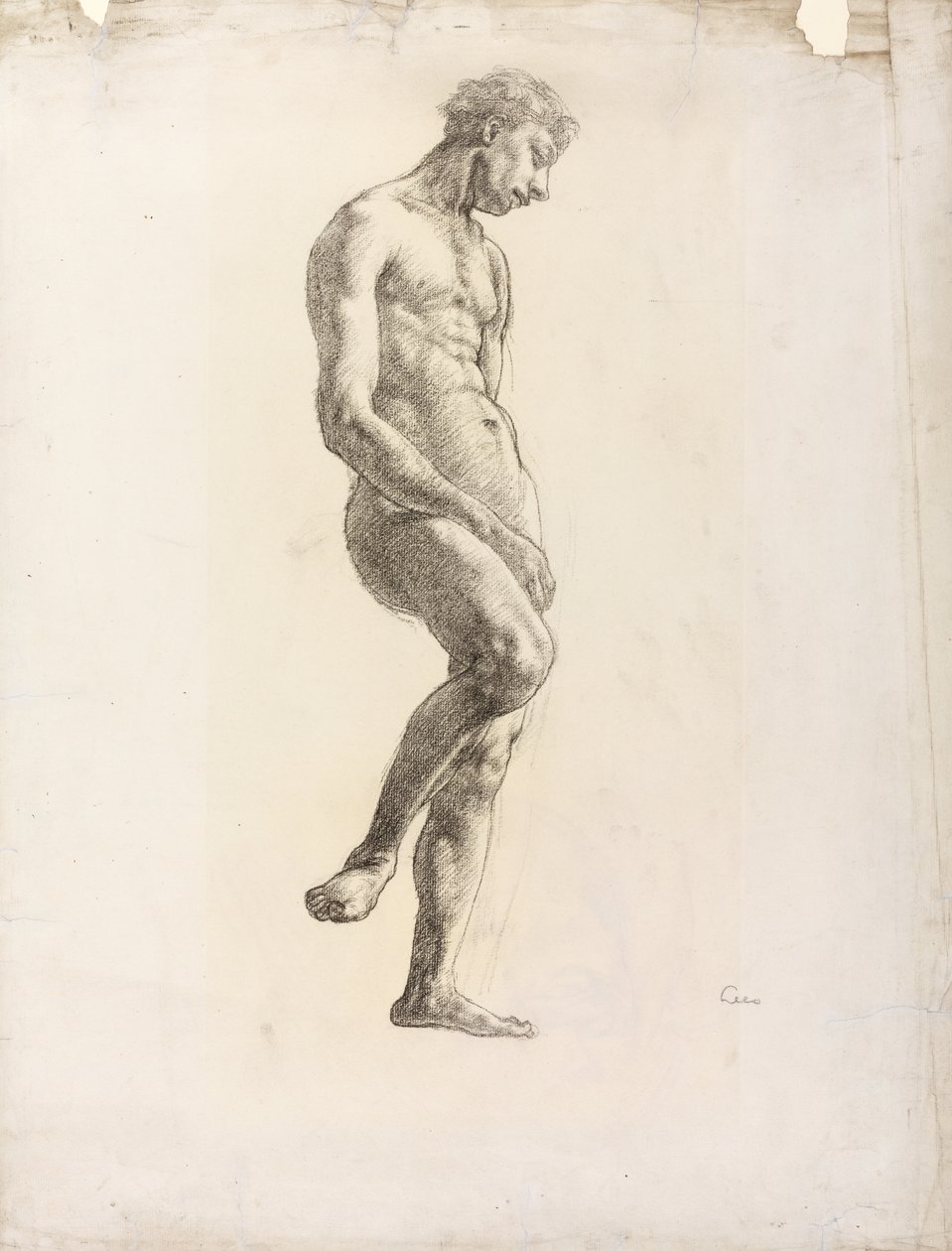 Desnudo masculino de pie, c.1906-08 (tiza negra sobre papel) de Derwent Lees