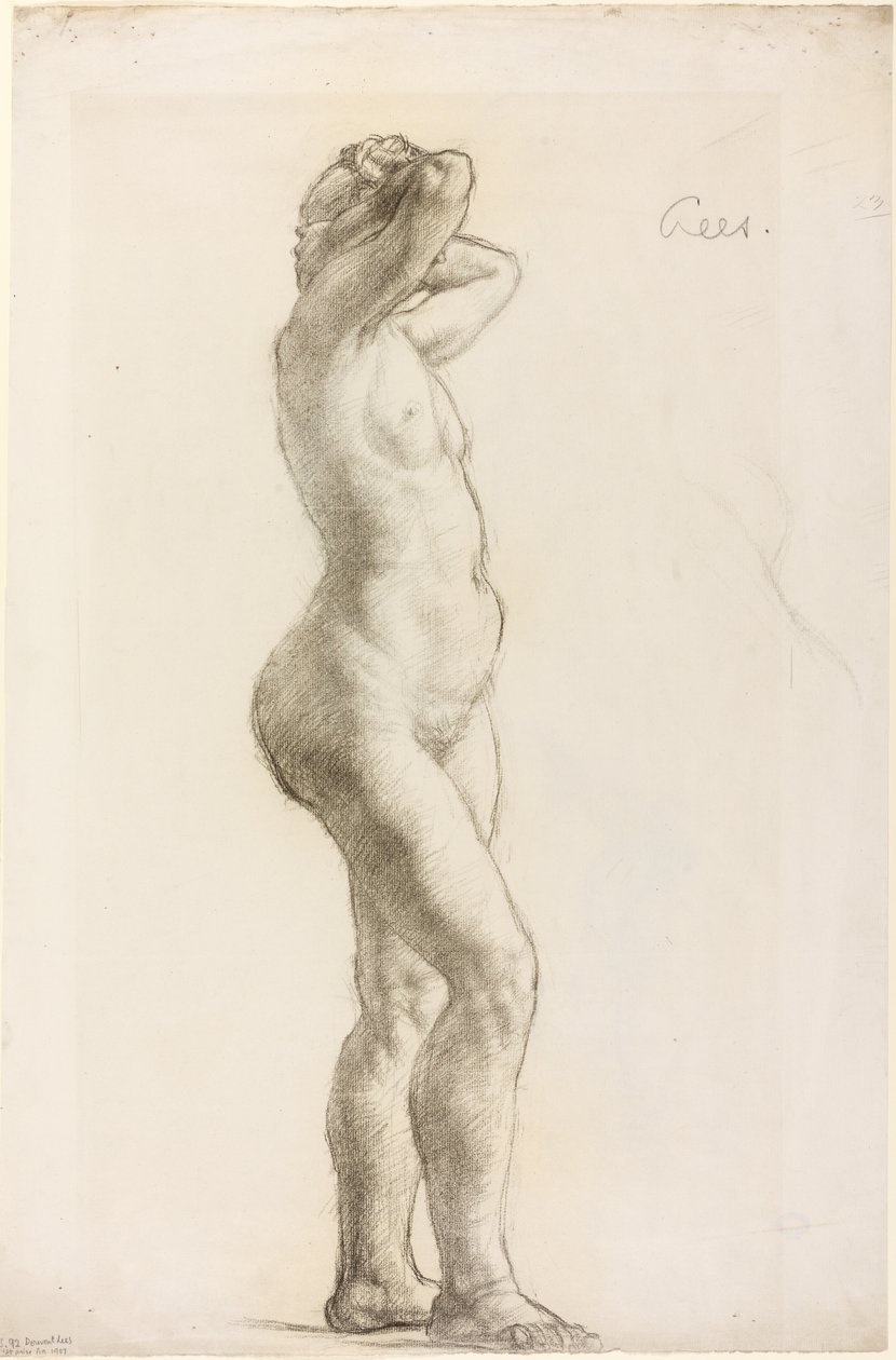Estudio de una figura femenina, c.1906-07 (tiza negra sobre papel) de Derwent Lees