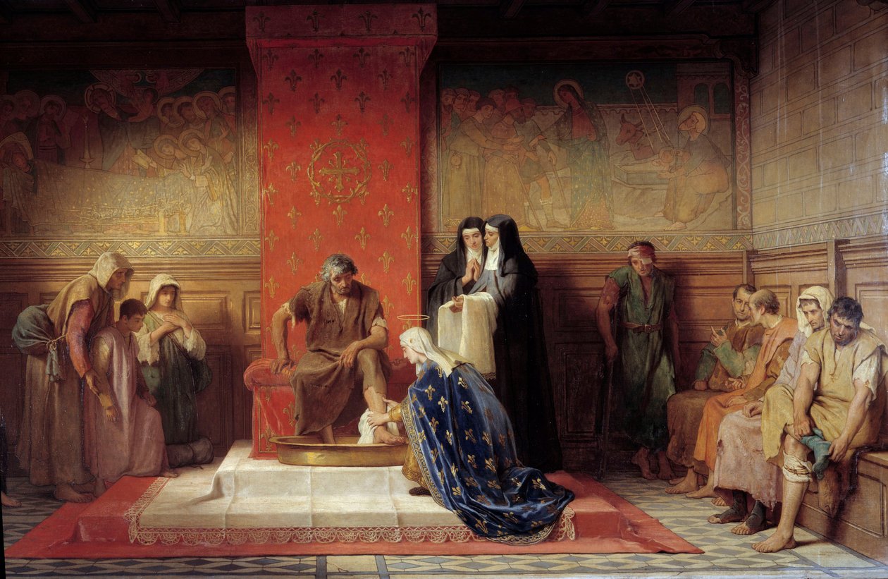 Santa Isabel de Francia (hermana de San Luis) lavando los pies de los pobres de Desire Francois Laugee