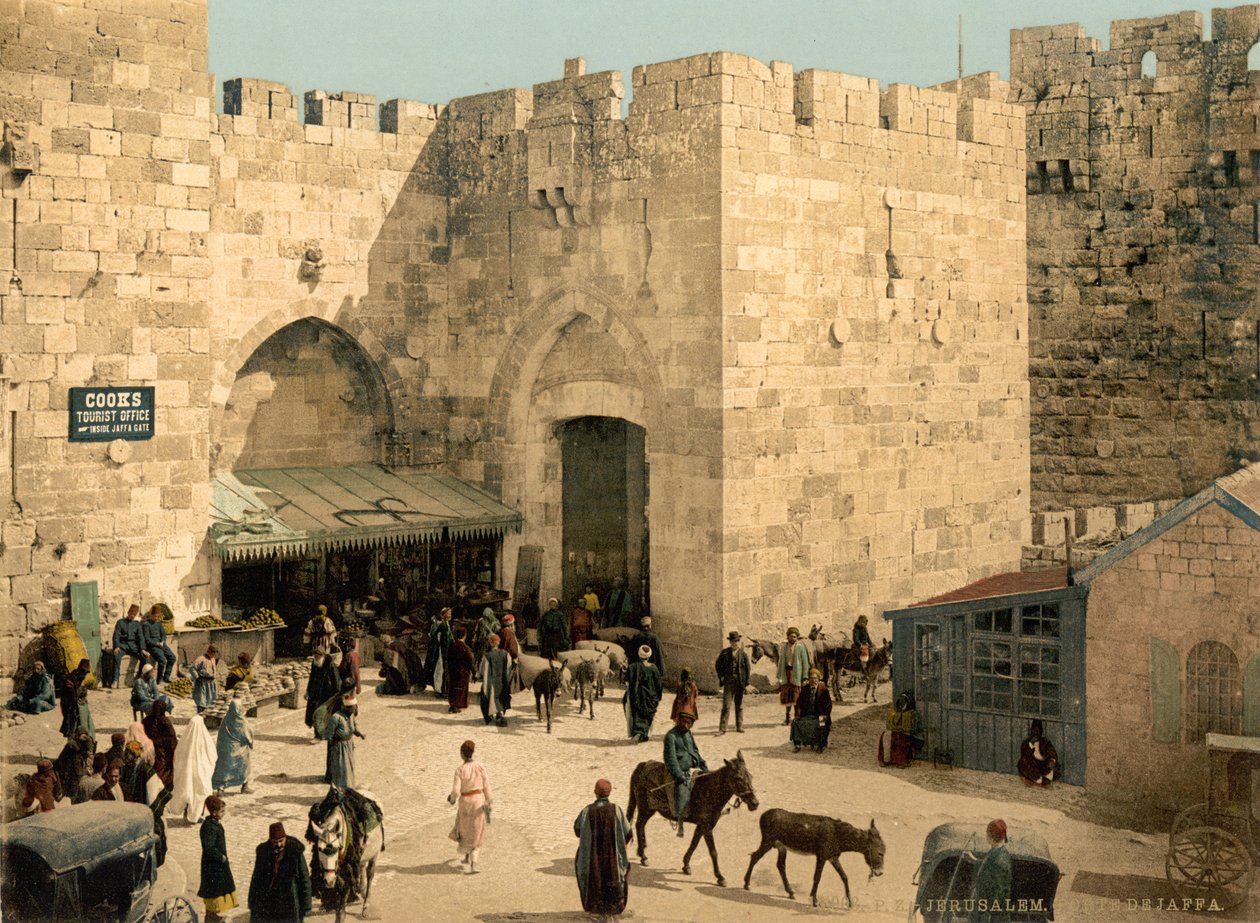 La Puerta de Jaffa, Jerusalén, Tierra Santa, c.1890-c.1900 (impresión fotocromática) de Detroit Photographic Co.