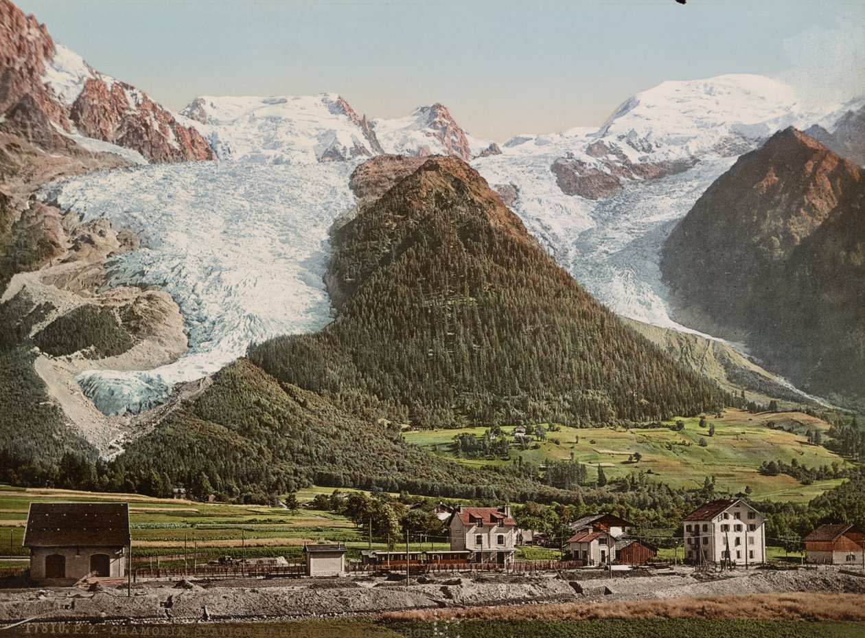 Estación de Chamonix y glaciar des Bossons, hacia 1890-1906 (impresión fotocroma) de Detroit Publishing Co.