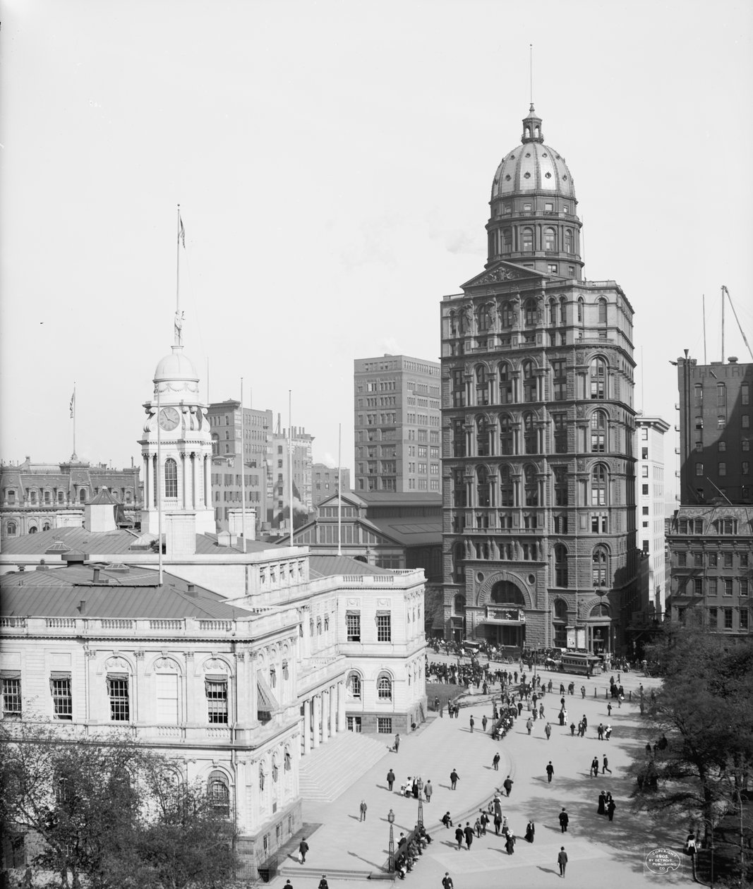 Ayuntamiento y Edificio Mundial, Nueva York, EE.UU., c.1905 de Detroit Publishing Co.