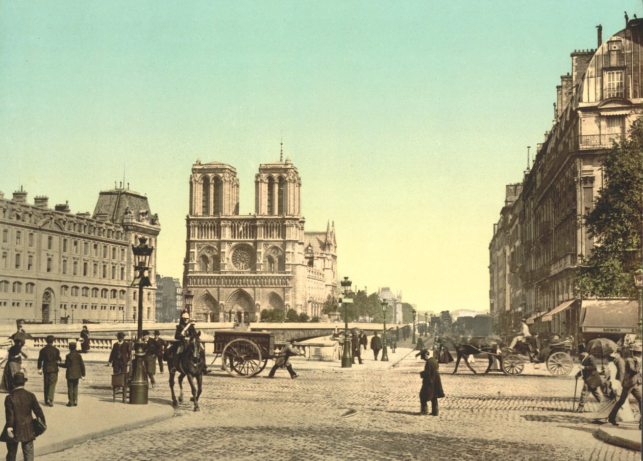 Notre Dame y el Puente de San Miguel, París, Francia, c.1900 de Detroit Publishing Co.
