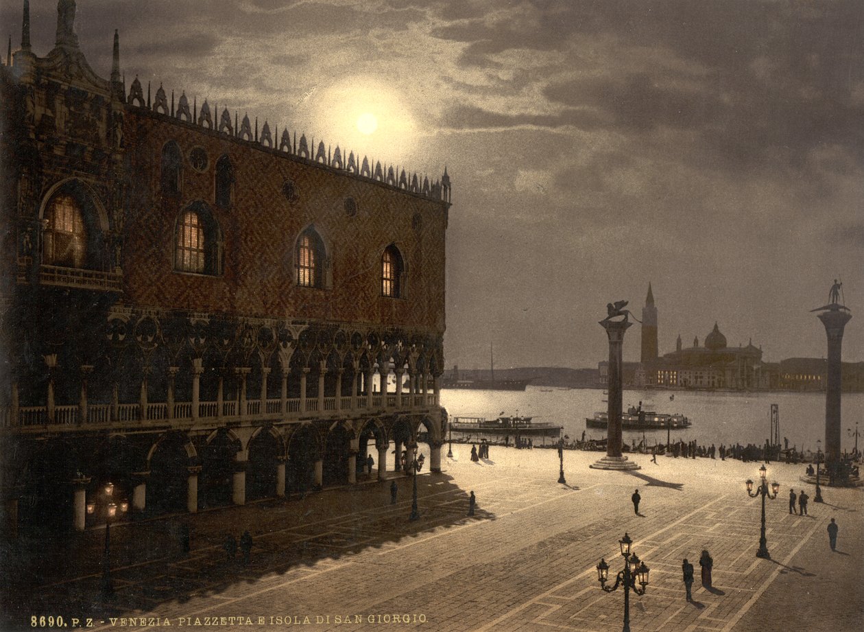 Piazzetta y San Georgio a la luz de la luna, Venecia, Italia, c.1890-1900 (fotocromo) de Detroit Publishing Co.