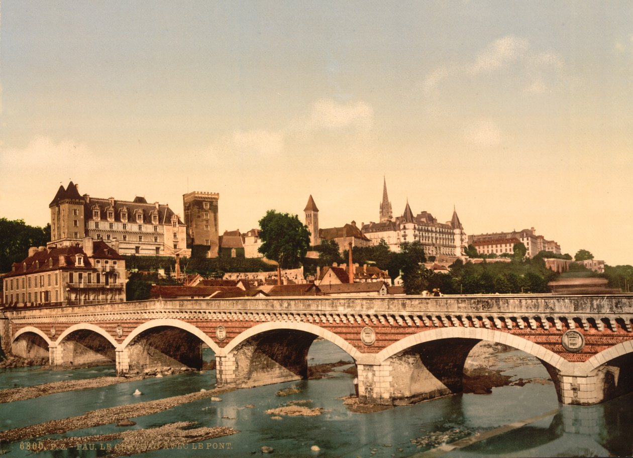 El castillo y el puente, Pau, Pirineos de Detroit Publishing Co.