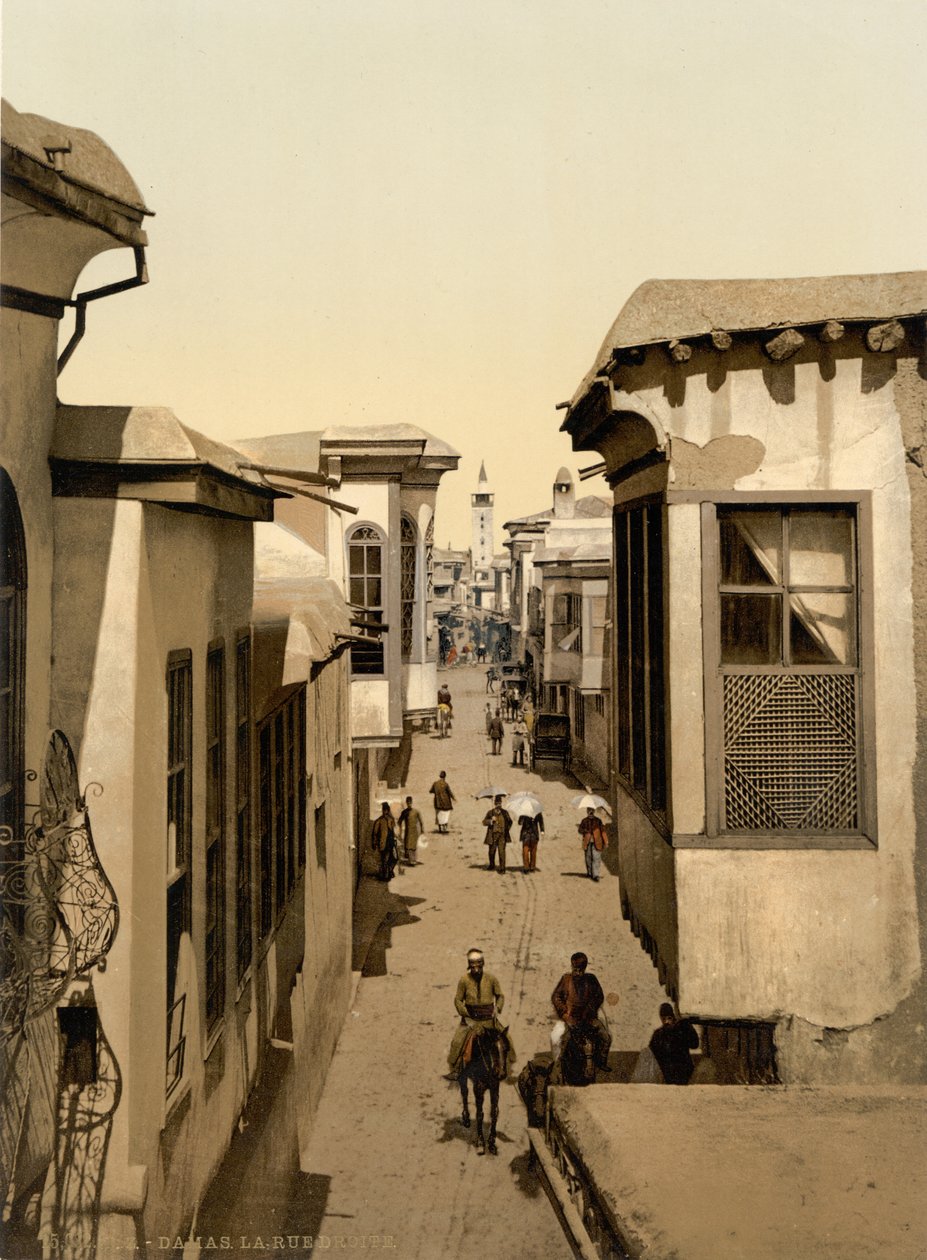 La calle llamada recta, Damasco, Tierra Santa, Siria (impresión fotocroma) de Detroit Publishing Co.