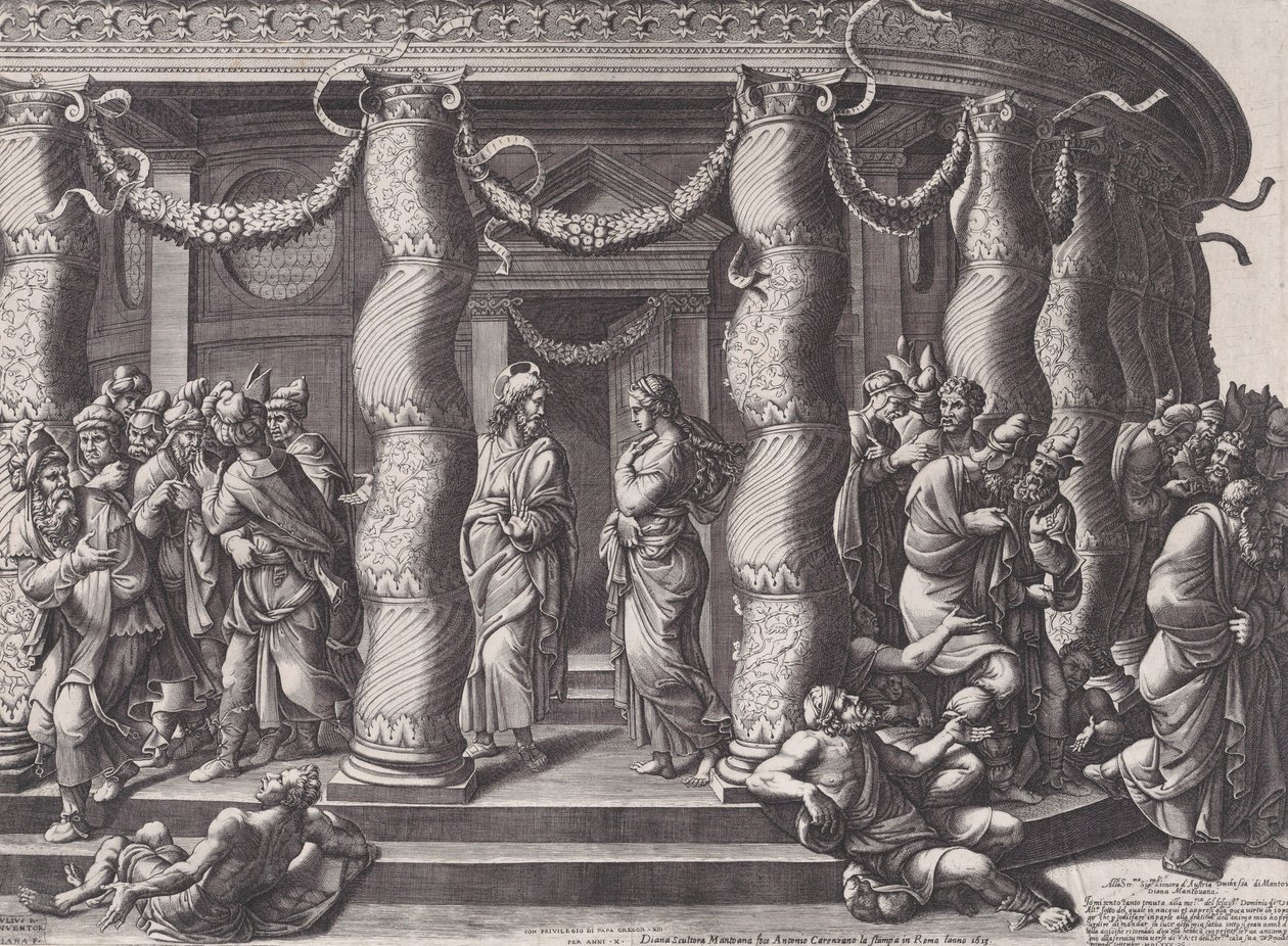 Cristo y la mujer sorprendida en adulterio, 1575 republicado 1613 de Diana Mantuana