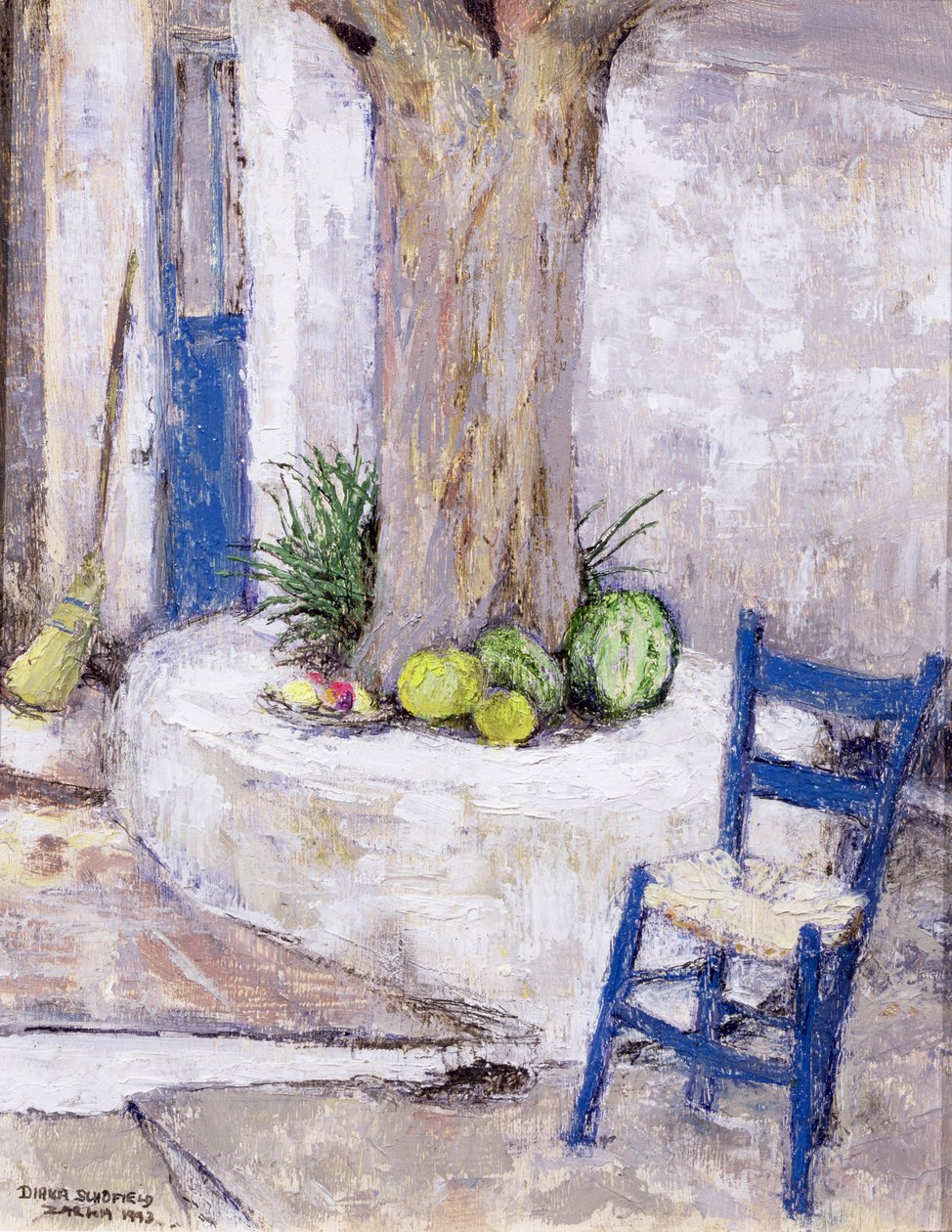 Silla azul junto al árbol, 1993 de Diana Schofield