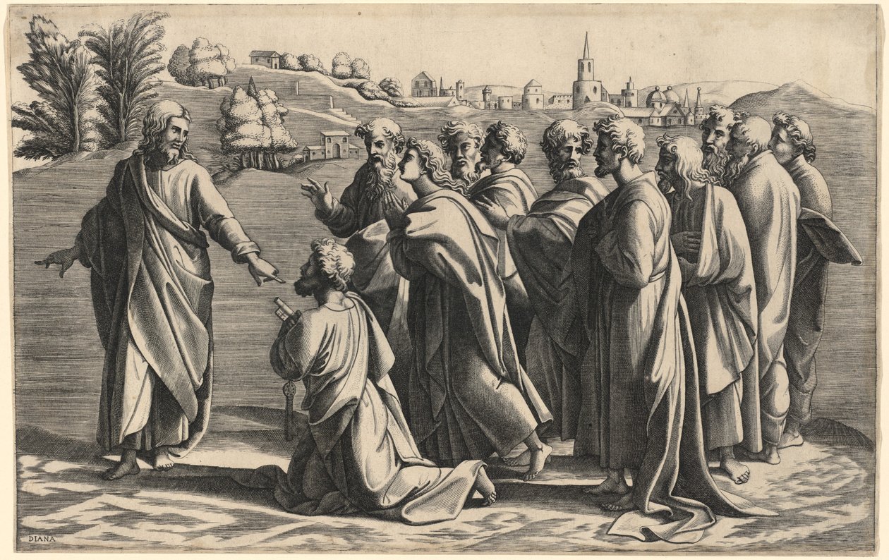 Cristo haciendo a San Pedro cabeza de la Iglesia de Diana Scultori after Raphael