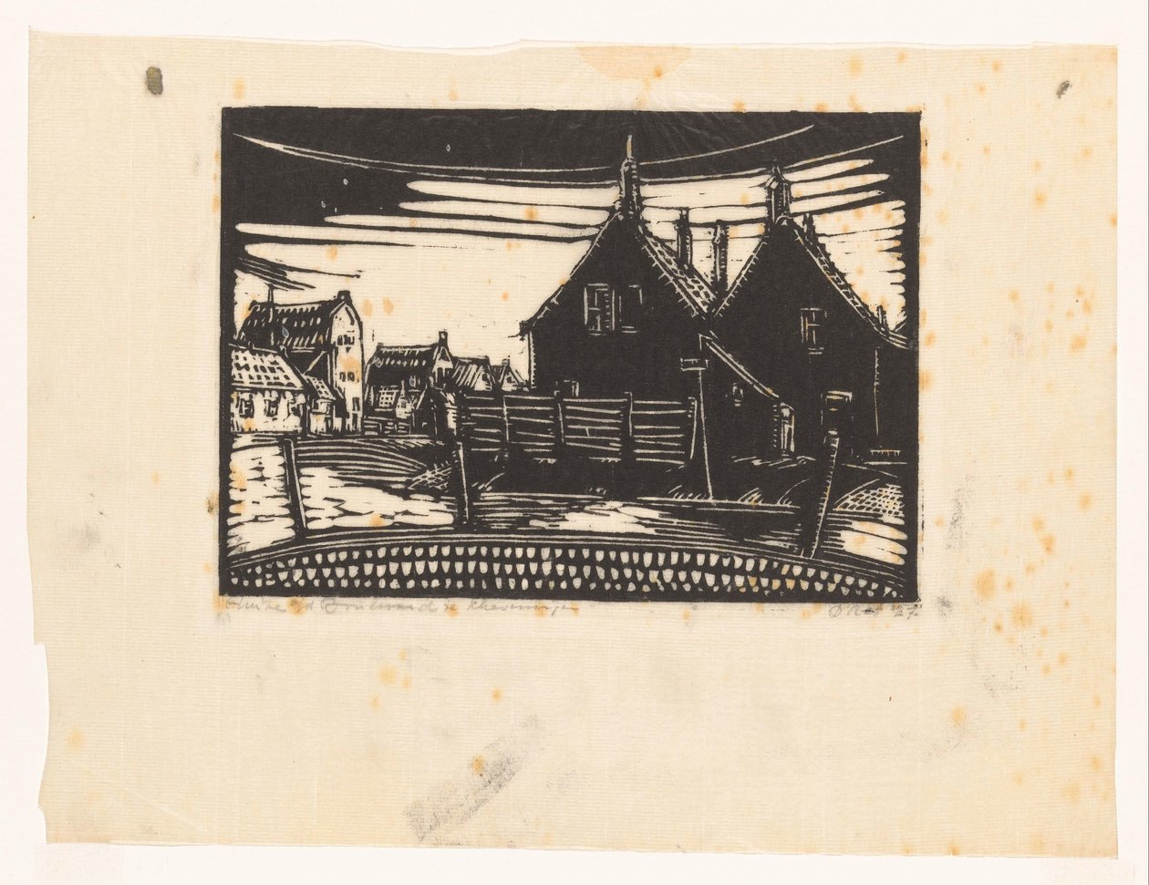 Casas en el bulevar de Scheveningen (título del objeto) de Dick Ket (signed by artist)