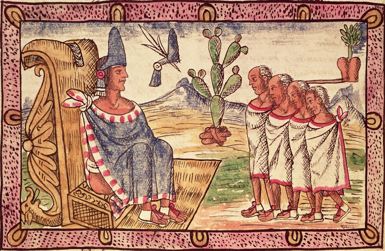 Fol.156v Moctezuma II (1466-1520) y sus enviados a los conquistadores españoles, 1579 de Diego Duran