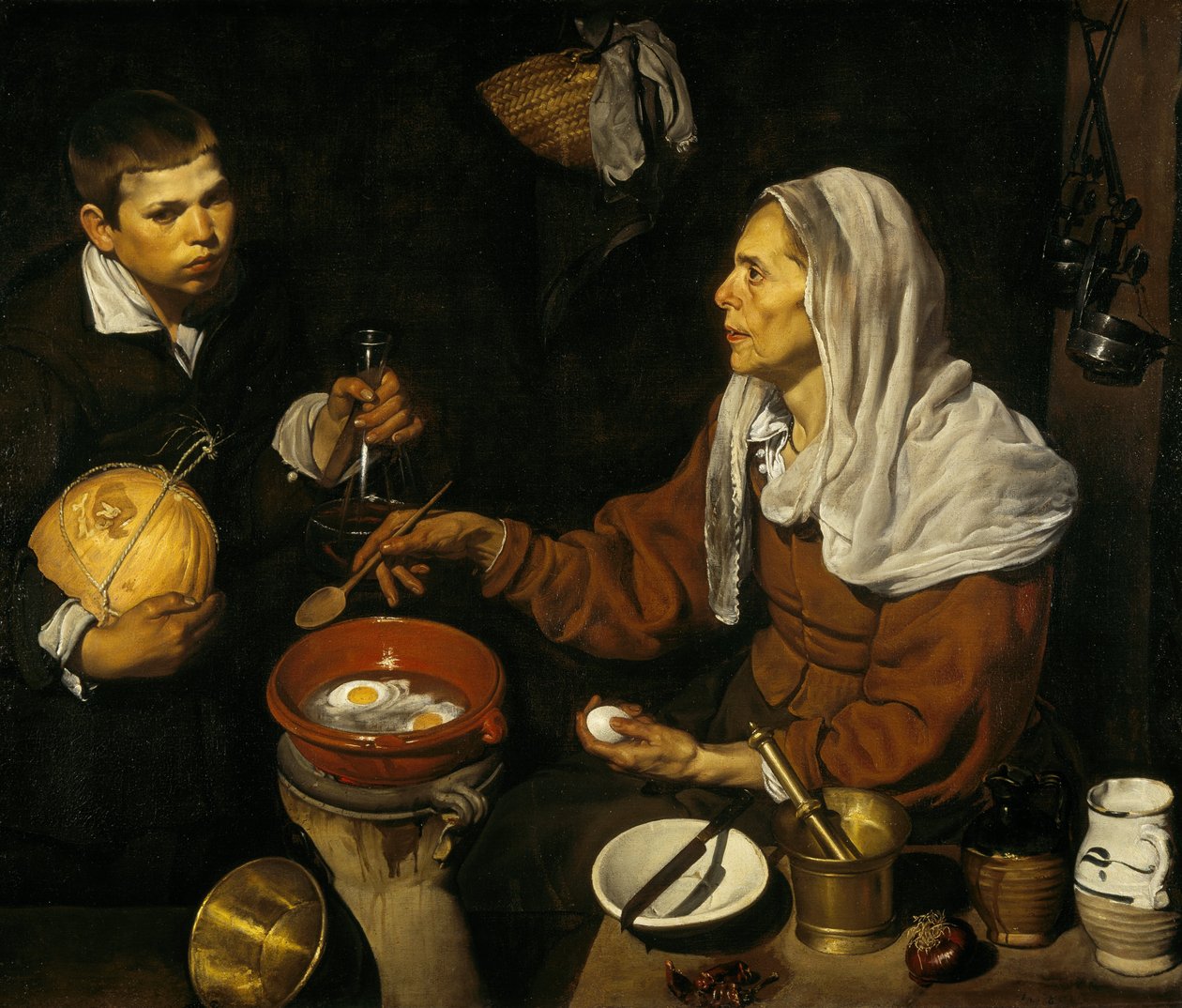 Una anciana cocinando huevos de Diego Velázquez