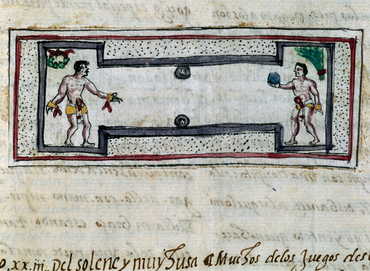 Aztecas jugando al juego de pelota, miniatura de Historia de las Indias por Diego Durán (1537-1588), manuscrito de 1579 de Diego Duran