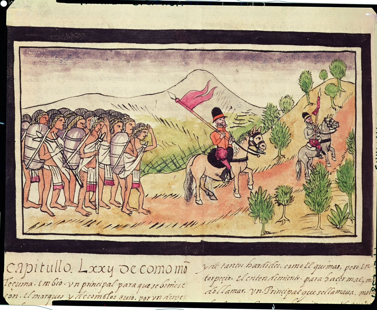 Fol.204v Los indios totonacas ayudando a los conquistadores a transportar materiales, 1579 de Diego Duran