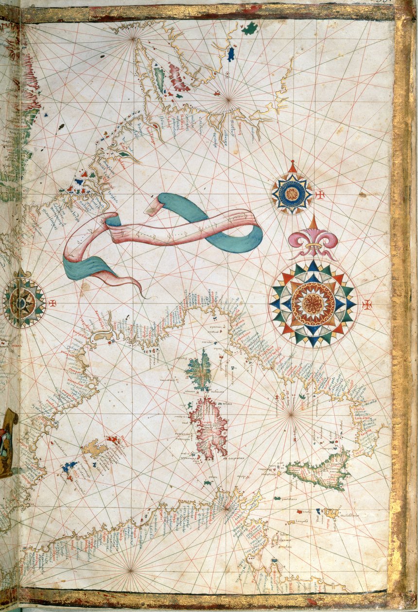 Córcega, Cerdeña y Sicilia, detalle de un atlas mundial, 1565 de Diego Homem