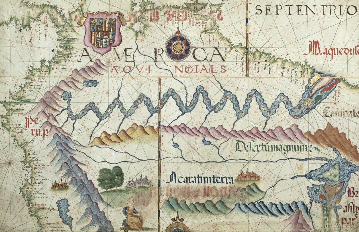 Norte de América del Sur, detalle de un atlas mundial, 1565 de Diego Homem