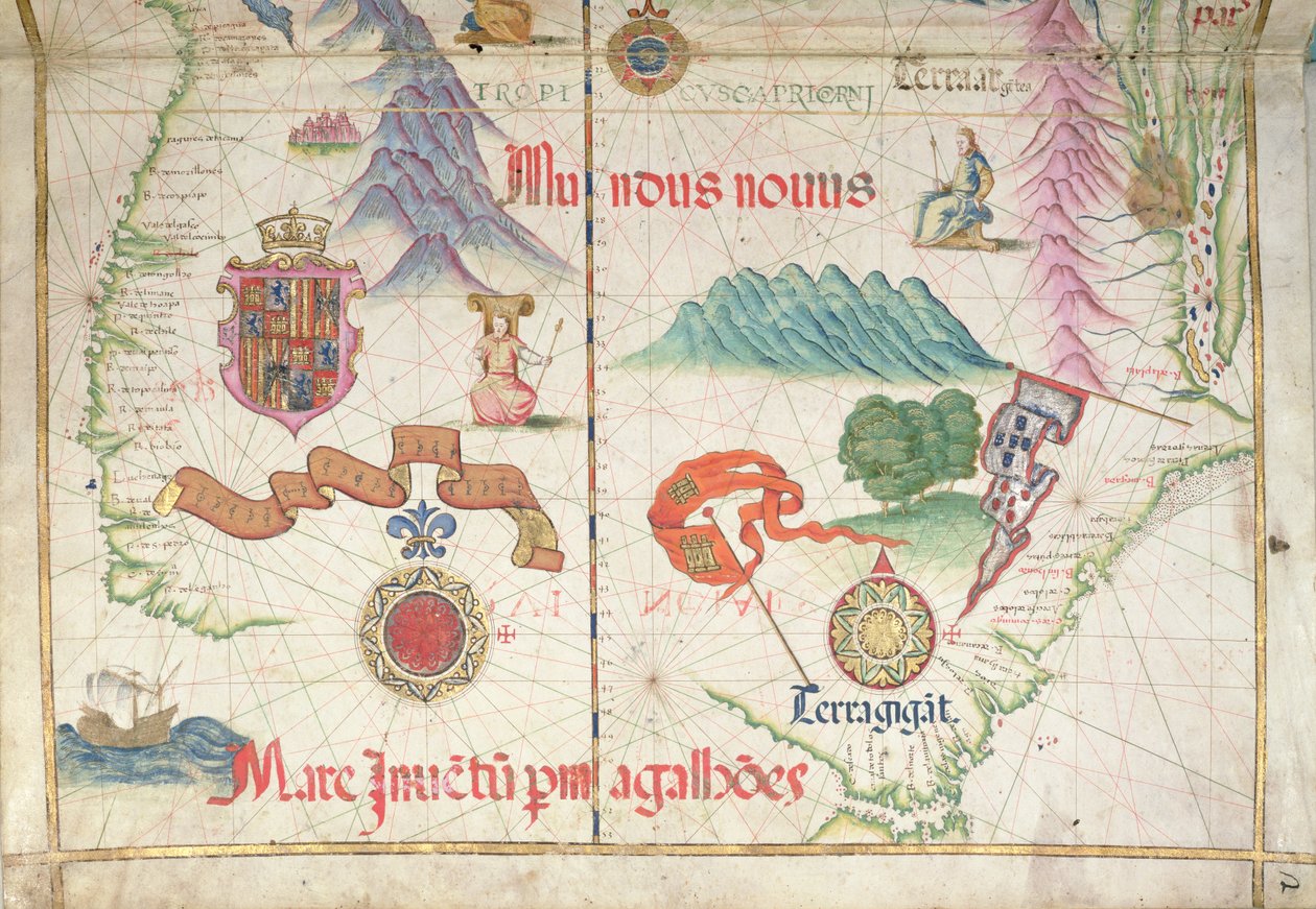 Sudamérica (Sur), detalle del atlas mundial, 1565 de Diego Homem