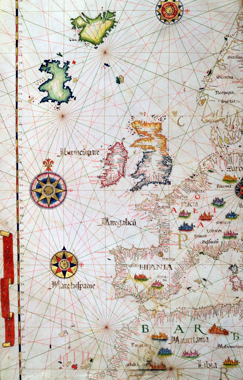Las Islas Británicas, Iberia y el noroeste de África, detalle de un atlas mundial, 1565 de Diego Homem