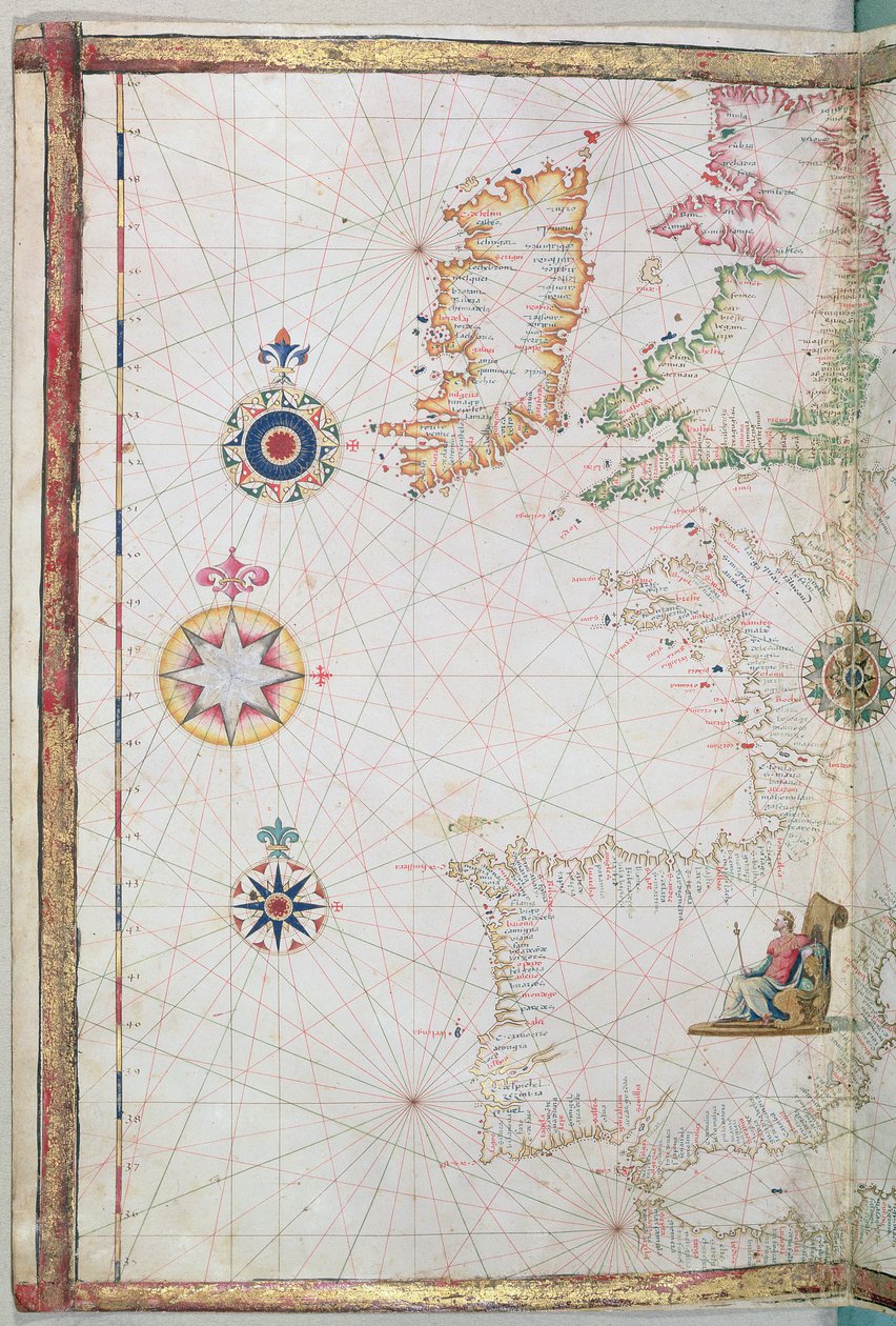 Las Islas Británicas e Iberia, detalle de un atlas mundial, 1565 de Diego Homem