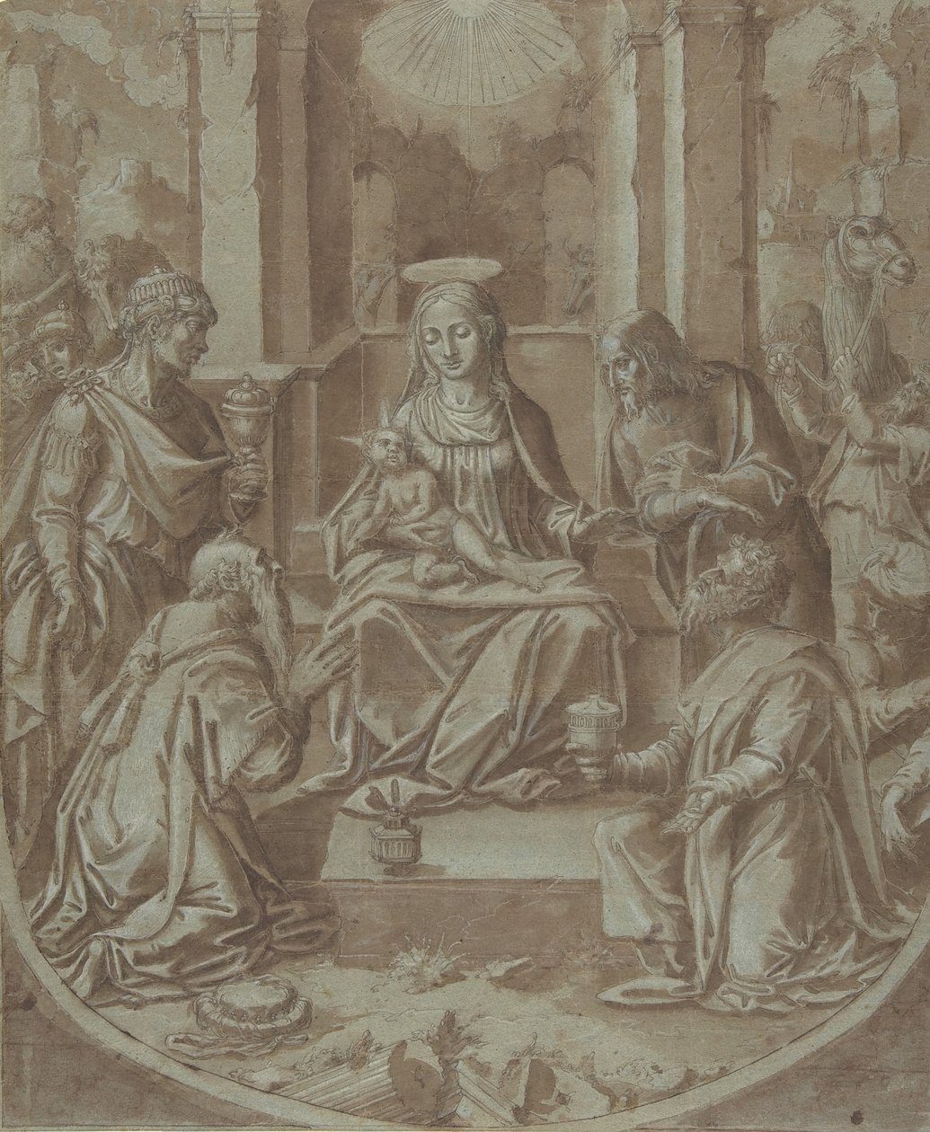 La Adoración de los Magos (Cartón para un bordado), 1587-89 de Diego Lopez de Escuriaz.