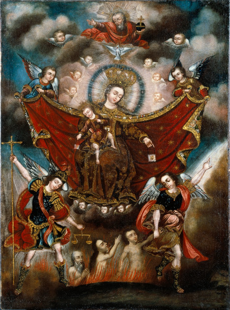 La Virgen del Carmen salvando almas en el Purgatorio de Diego Quispe Tito