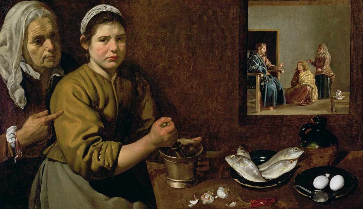 Escena de cocina con Cristo en la casa de Marta y María, c.1618 de Diego Velázquez