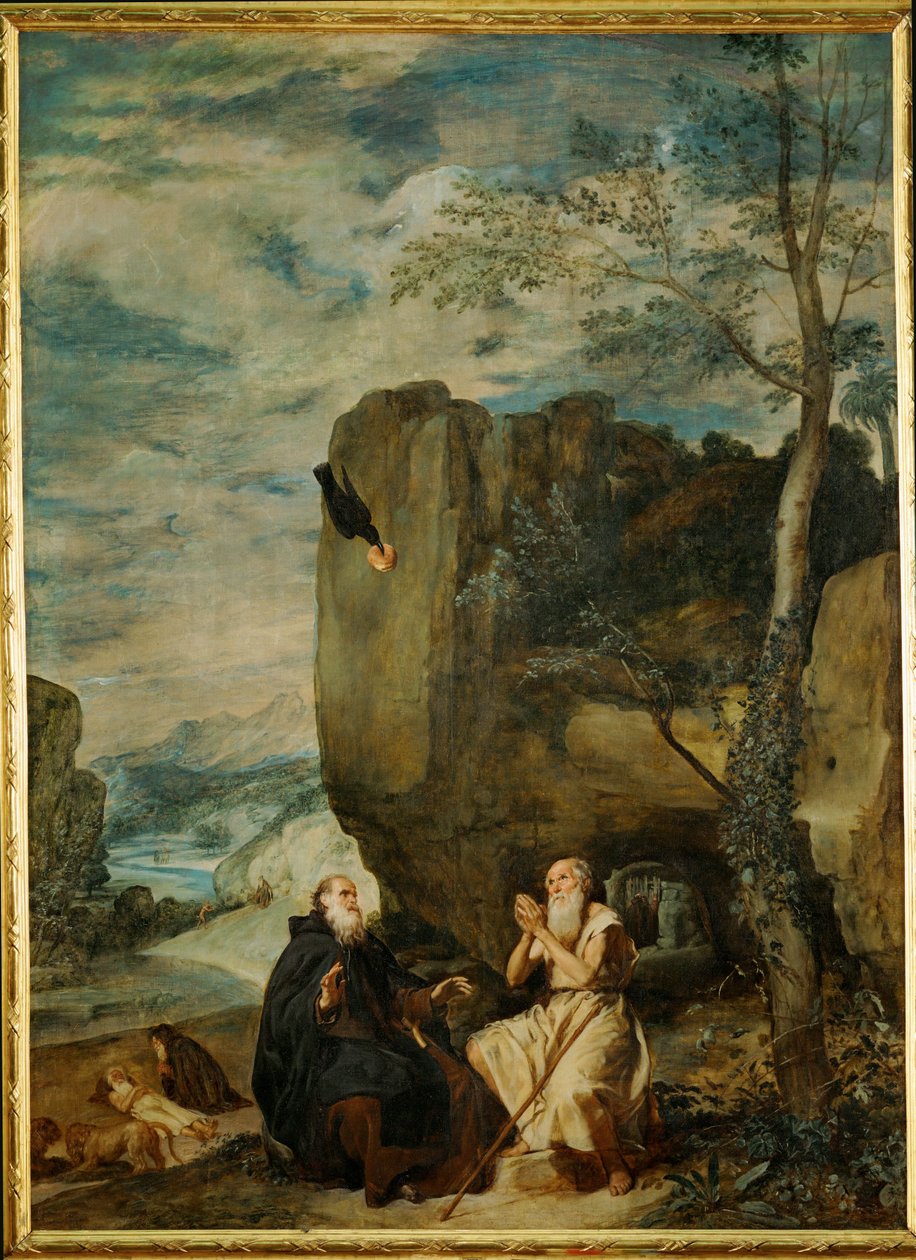San Antonio el Grande y San Pablo, primer ermitaño, c.1642 (pintura sobre lienzo) de Diego Rodriguez de Silva y Velazquez