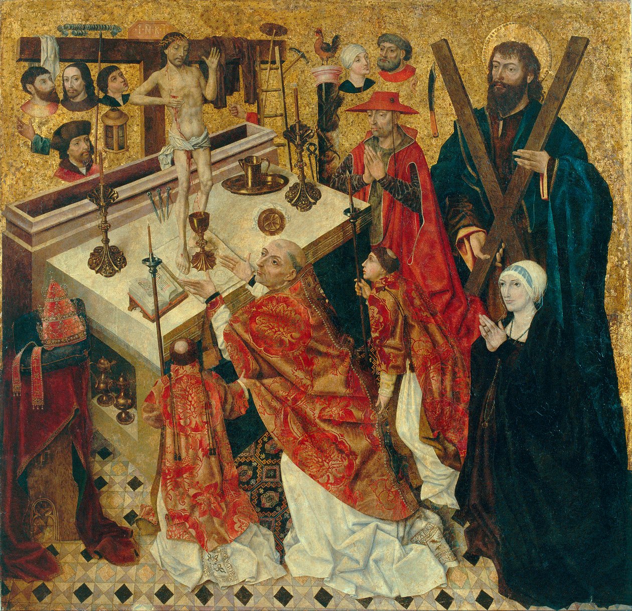 Messe de saint Gregoire - La misa de San Gregorio Magno - Peinture de Diego de la Cruz (activo 1482-1500) - antes de 1480 - Óleo sobre madera - 168x168 - Museu Nacional d